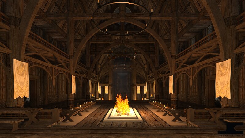 Wooden Hall with Fire Pit