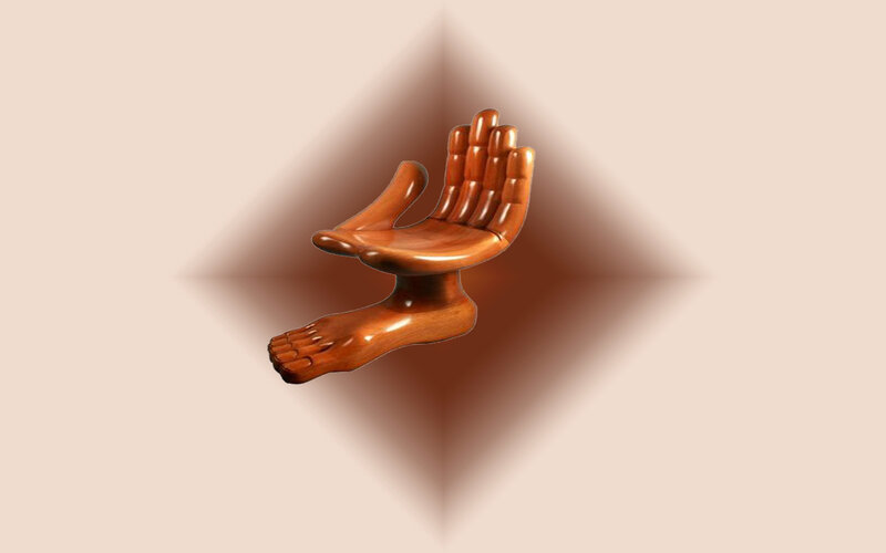 wooden hand and foot sculpture