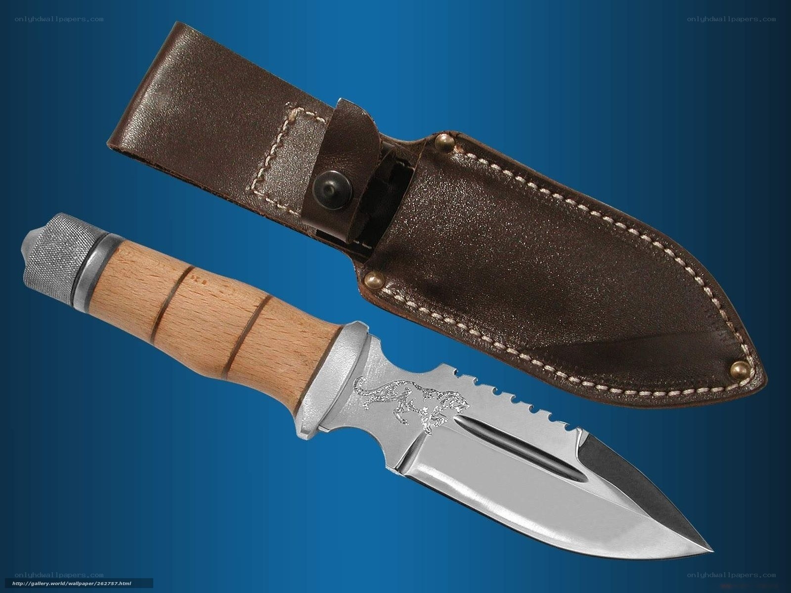 wooden-handled knife with sheath