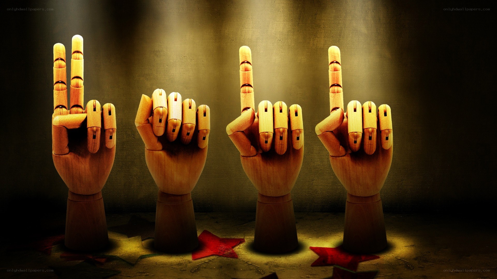 wooden hands making gestures