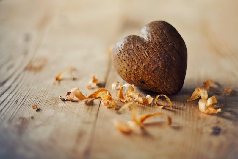 Wooden Heart Carving — Brown