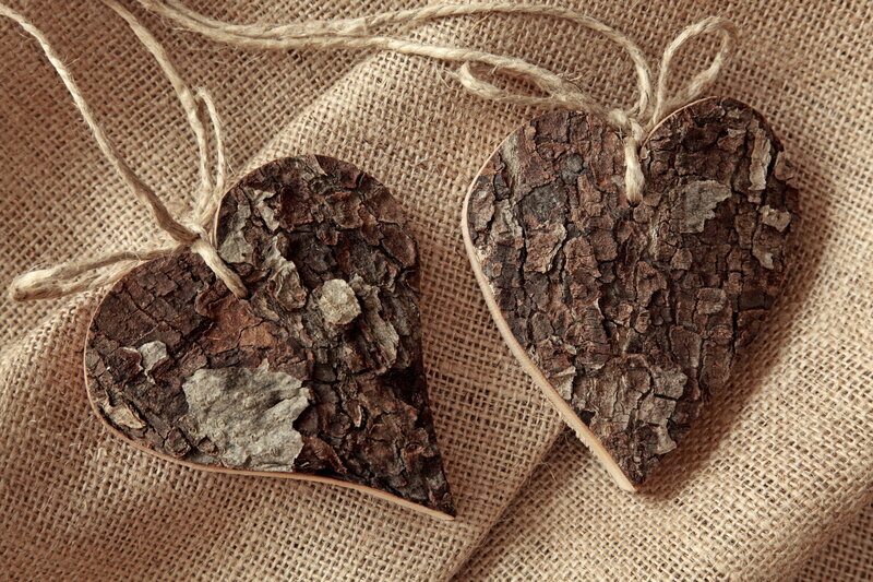 Wooden Heart Ornaments — Brown, Rustic