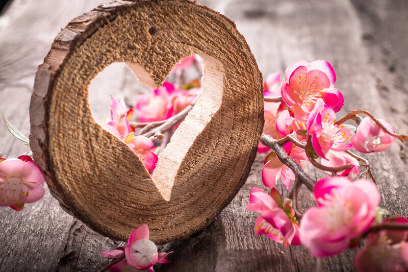 Wooden Heart with Flowers