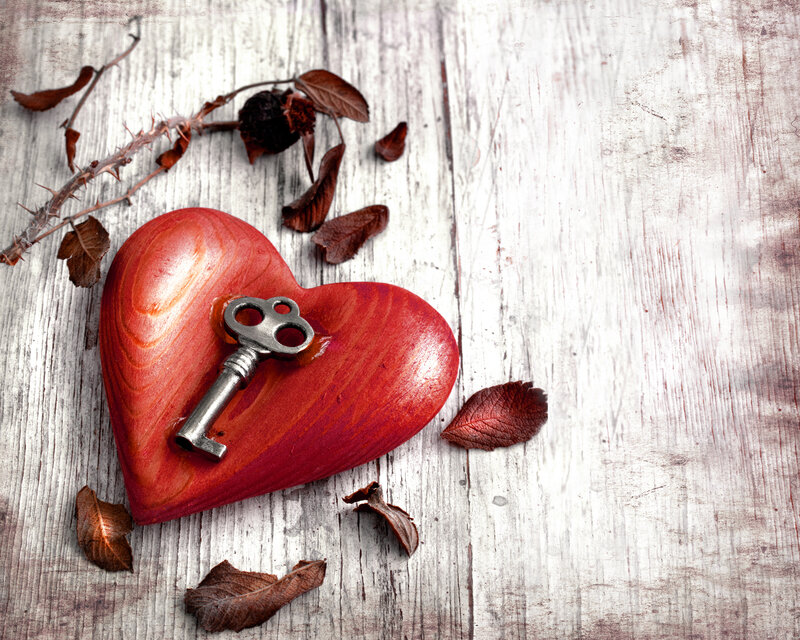 Wooden Heart with Key — Red, Melancholic