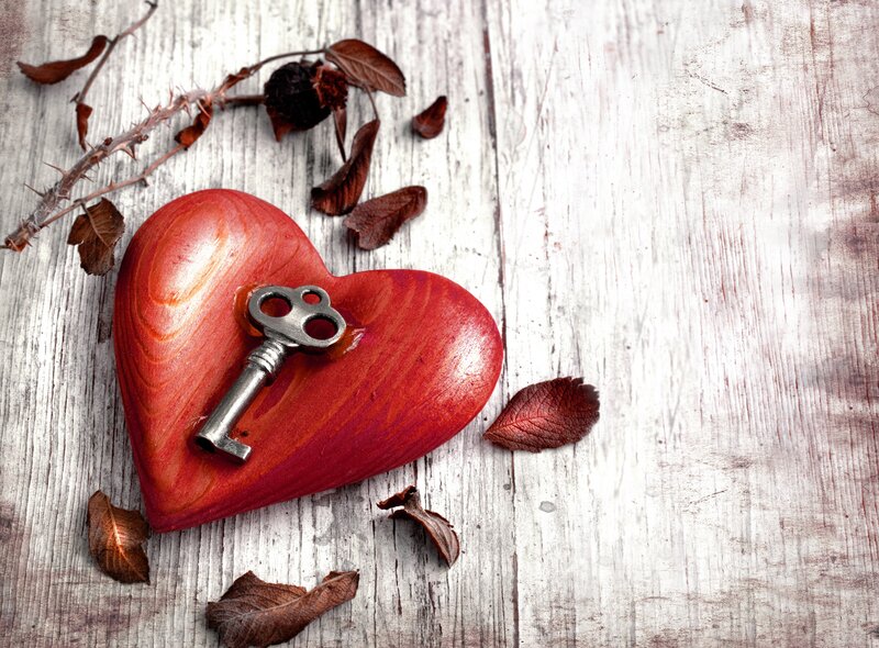 Wooden Heart with Key — Red