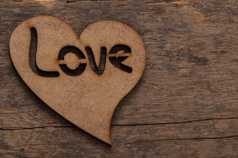 Wooden Heart with Love Text