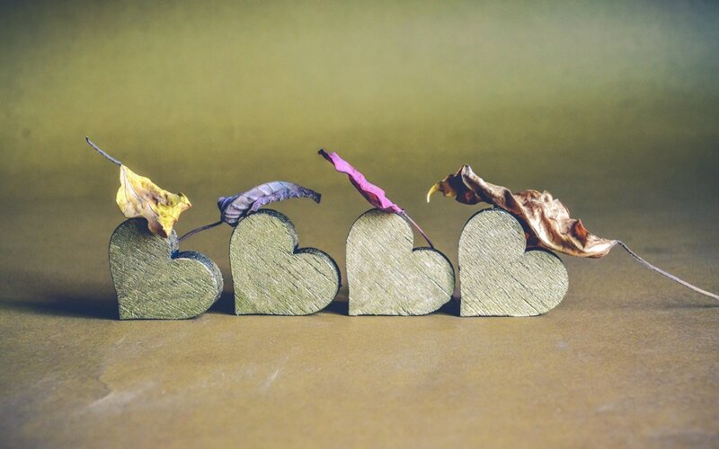Wooden Hearts with Leaves