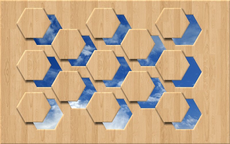 wooden hexagons with sky background