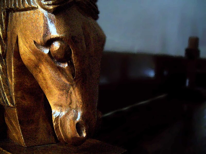 wooden horse carving detail