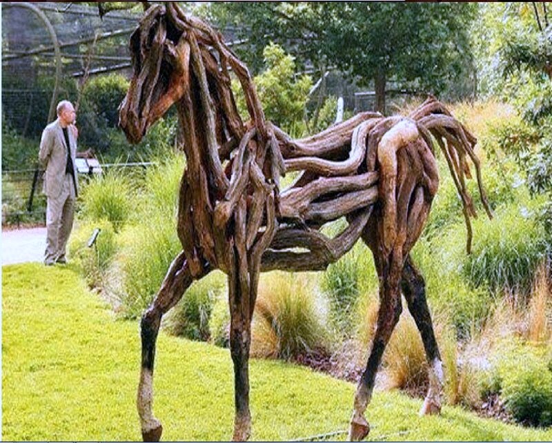 Wooden Horse Sculpture — Green