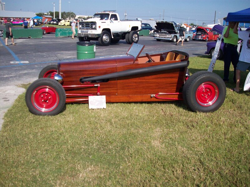 Wooden Hot Rod Car — Brown, Outdoor, Afternoon