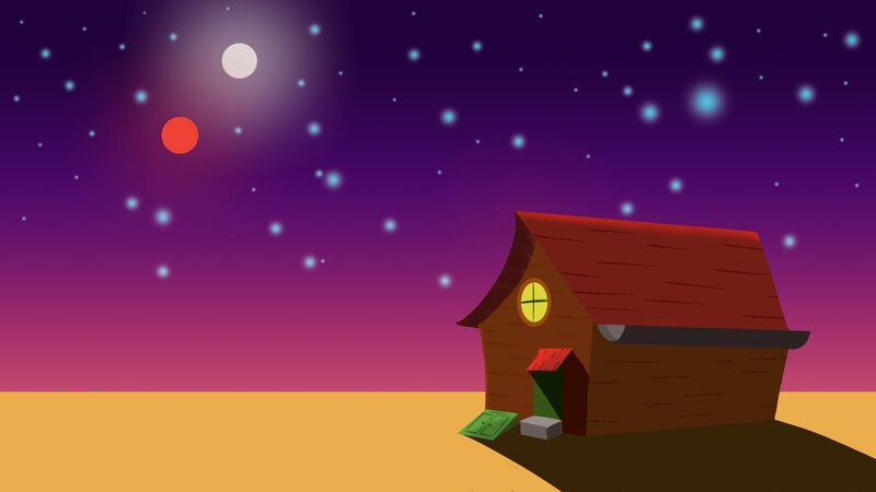 Wooden House at Night — Purple