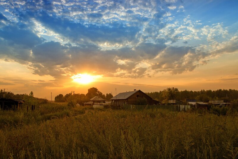 Wooden House at Sunset
