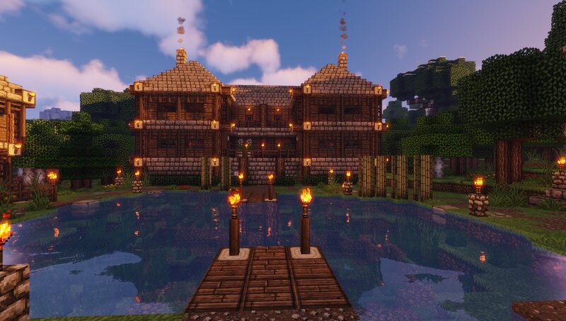 Wooden House by Pond — Blue