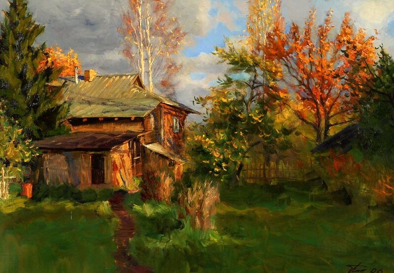 Wooden House in Autumn — Green