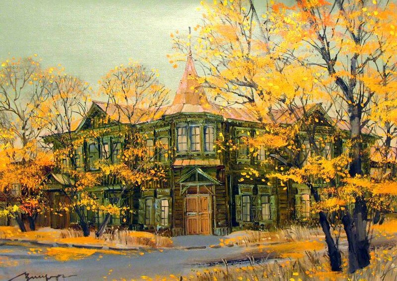 Wooden House in Autumn — Yellow