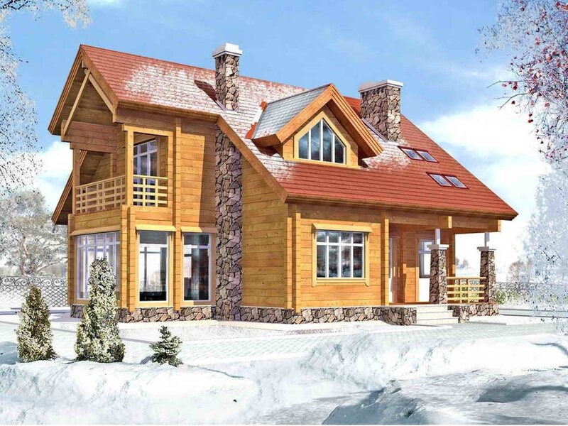 Wooden House in Snow — Brown