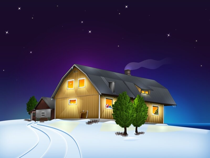 Wooden House in Snow