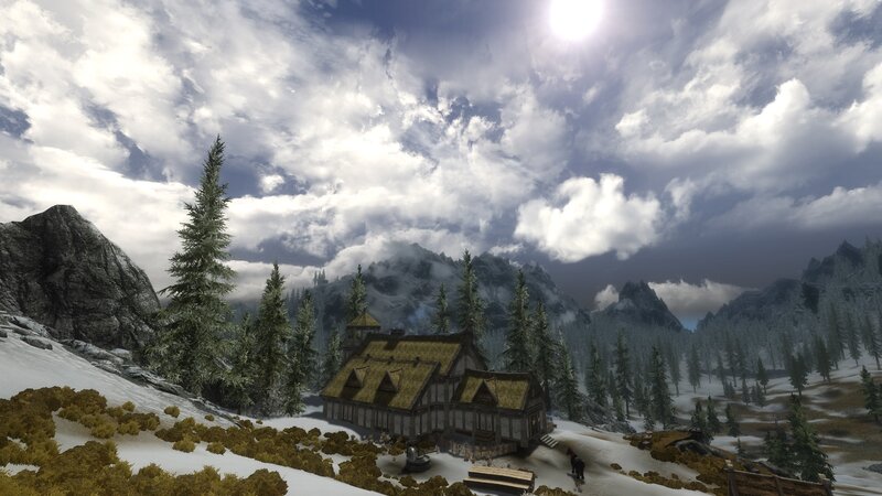 Wooden House in Snow — White, Dramatic