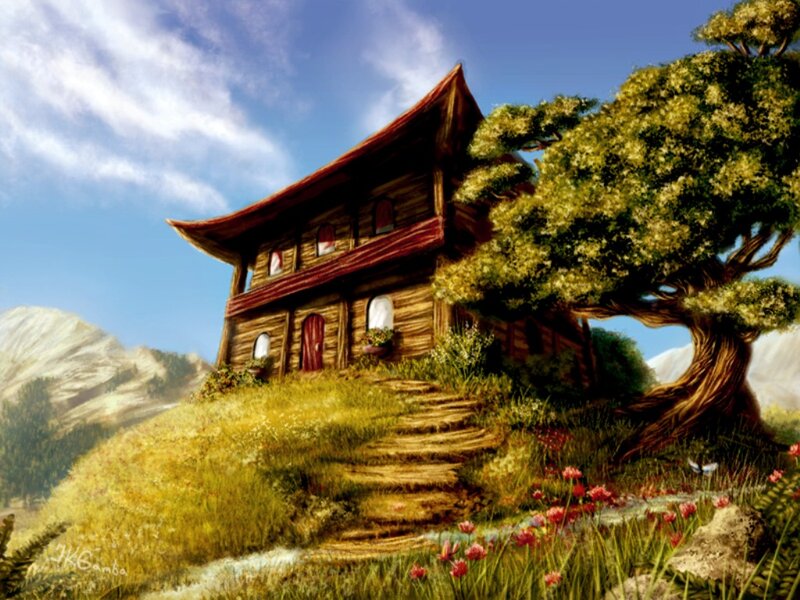 Wooden House on Hill — Green, Serene