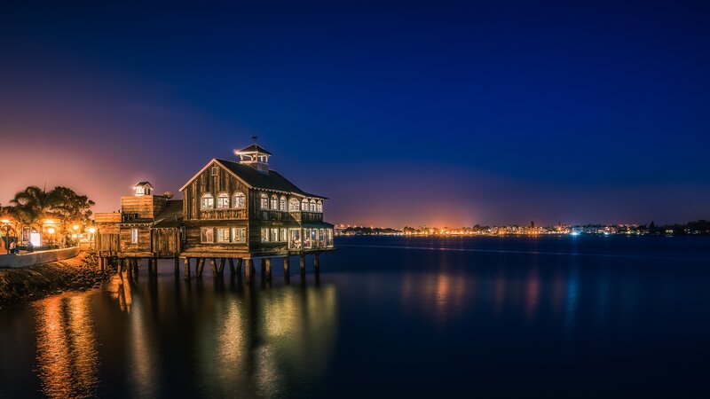 Wooden House on Pilings — Blue, Serene