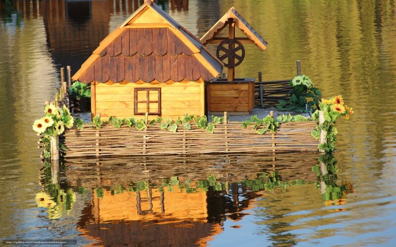 Wooden house on water