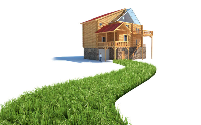 Wooden house with grass path