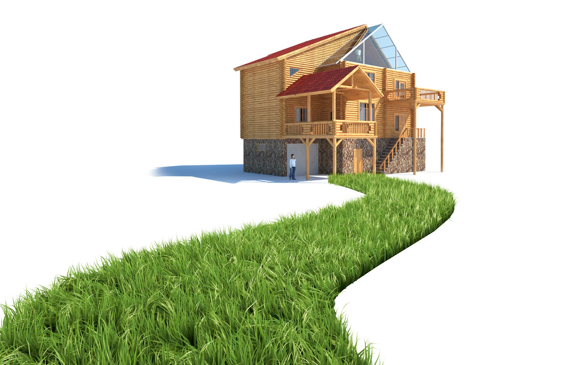 Wooden house with grass path
