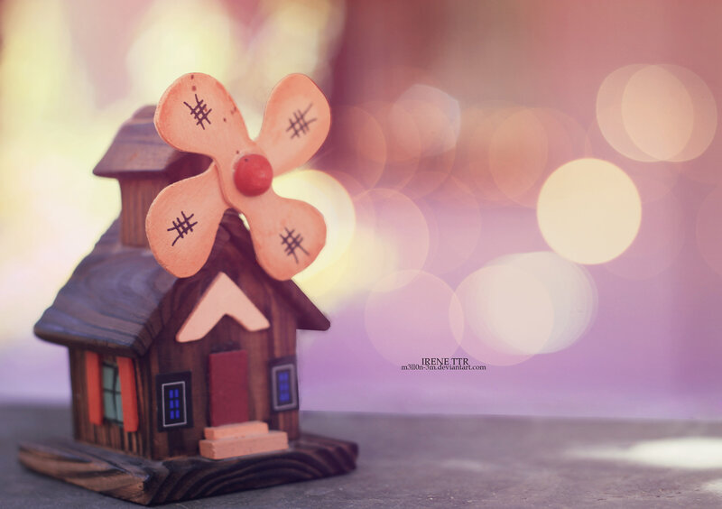Wooden House with Windmill