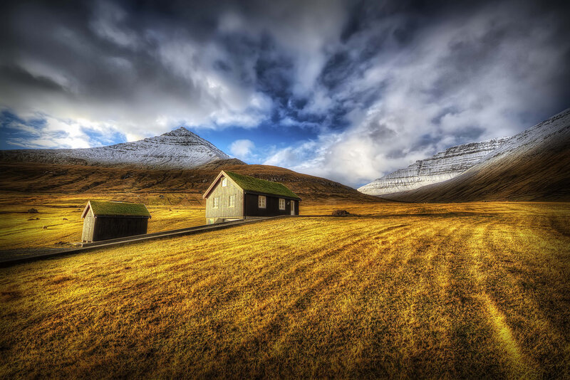 Wooden Houses in Field