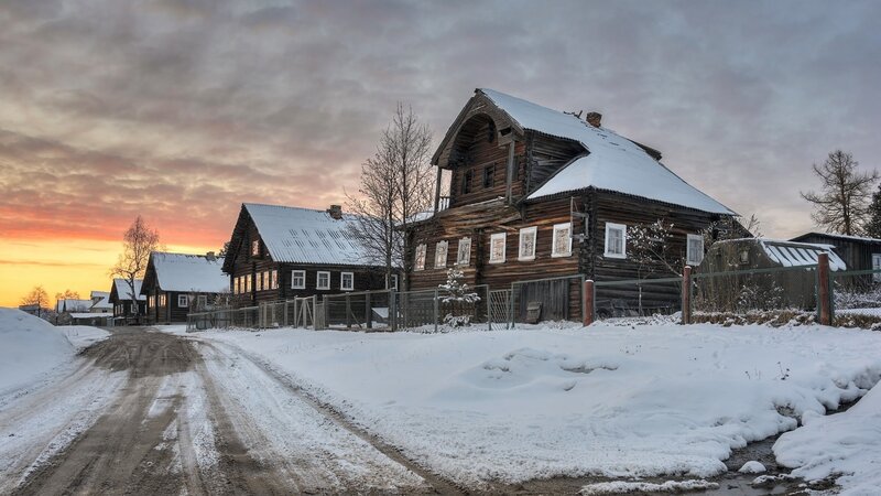 Wooden Houses in Snow — White