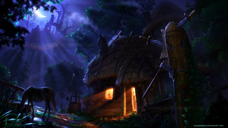 Wooden Hut in Forest — Purple