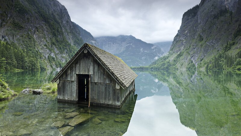 Wooden Hut in Lake
