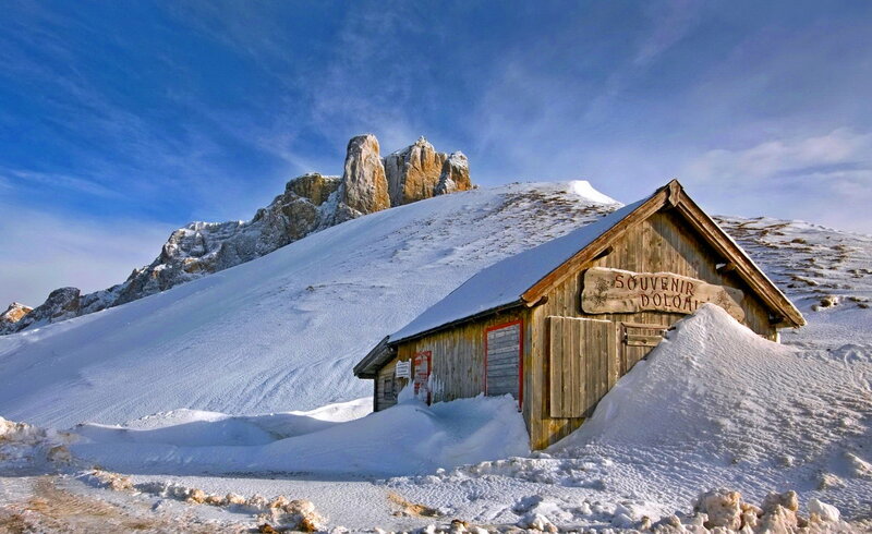 Wooden Hut in Snow — Blue, Serene