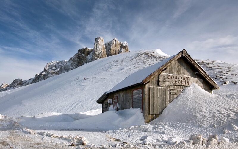 Wooden Hut in Snow — White, Serene