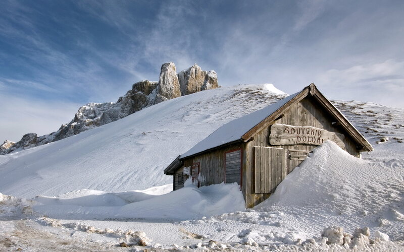 Wooden Hut in Snow — White