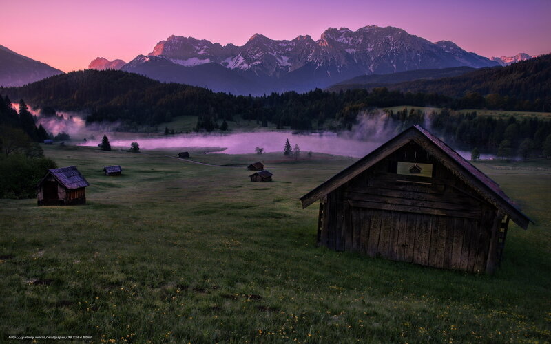 Wooden Hut in Valley — Purple, Serene