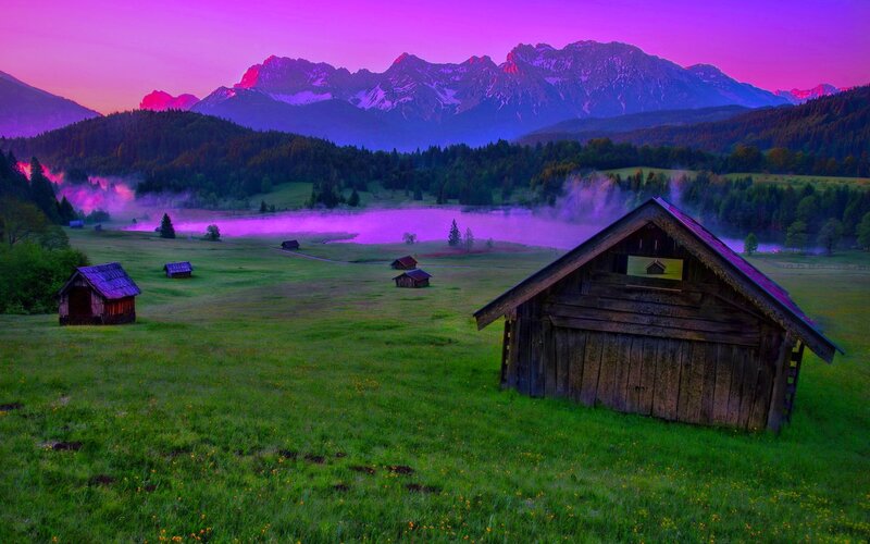 Wooden Hut in Valley — Purple