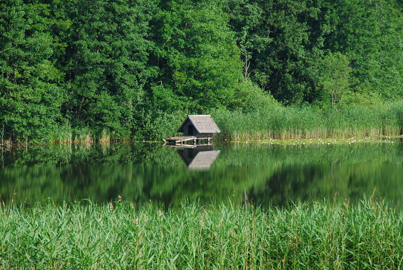 Wooden hut on a lake