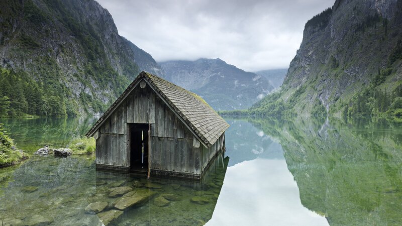 Wooden hut on a lake