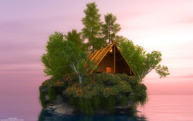 Wooden Hut on Island