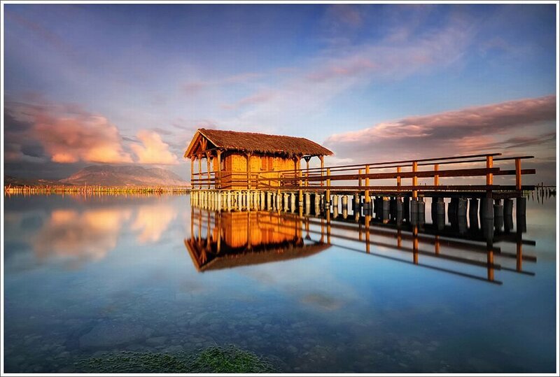 Wooden Hut on Pier — Blue