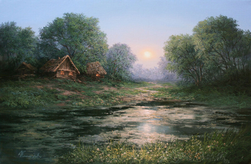 Wooden Huts by River