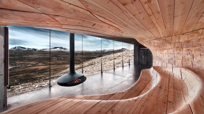 Wooden Interior with Fireplace — Brown, Serene