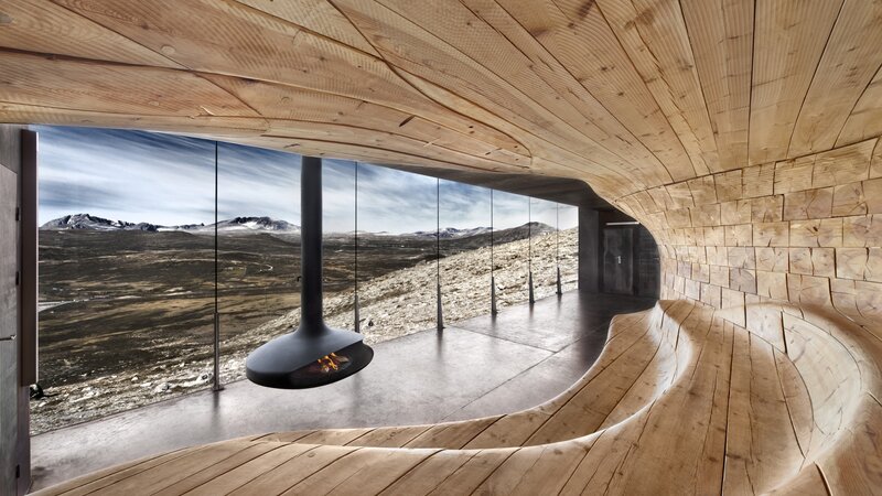 Wooden Interior with Fireplace