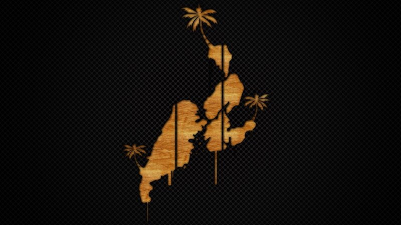 wooden island map with palm trees