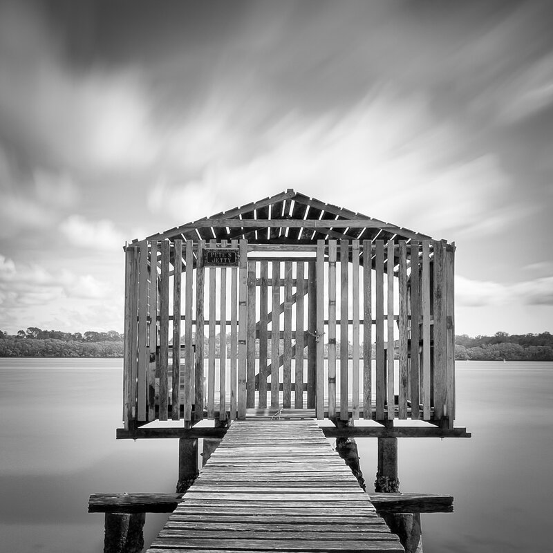 Wooden jetty with shelter