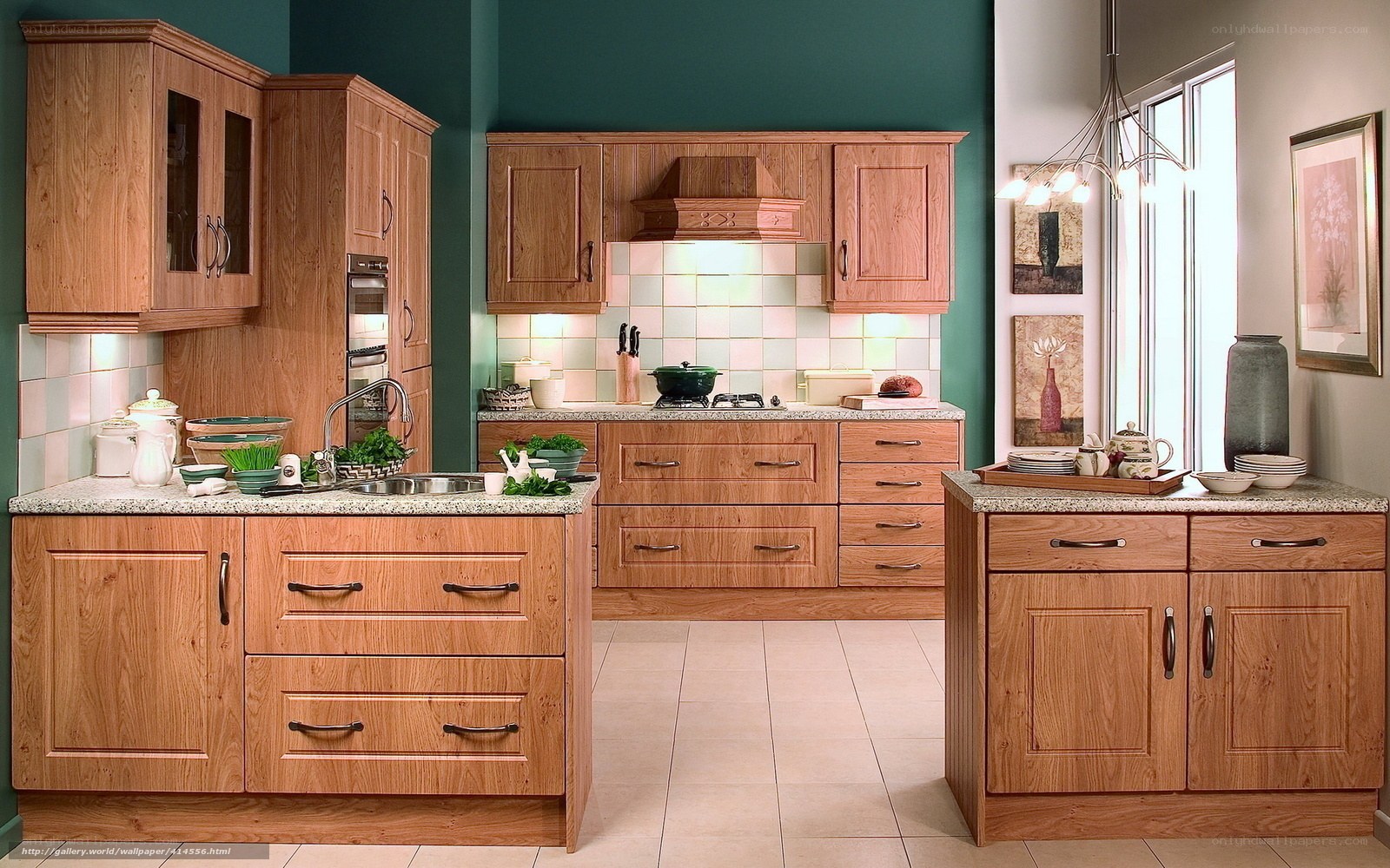 Wooden kitchen with green walls