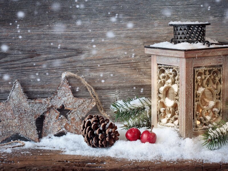 Wooden Lantern in Snow