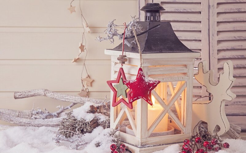 Wooden Lantern with Ornaments